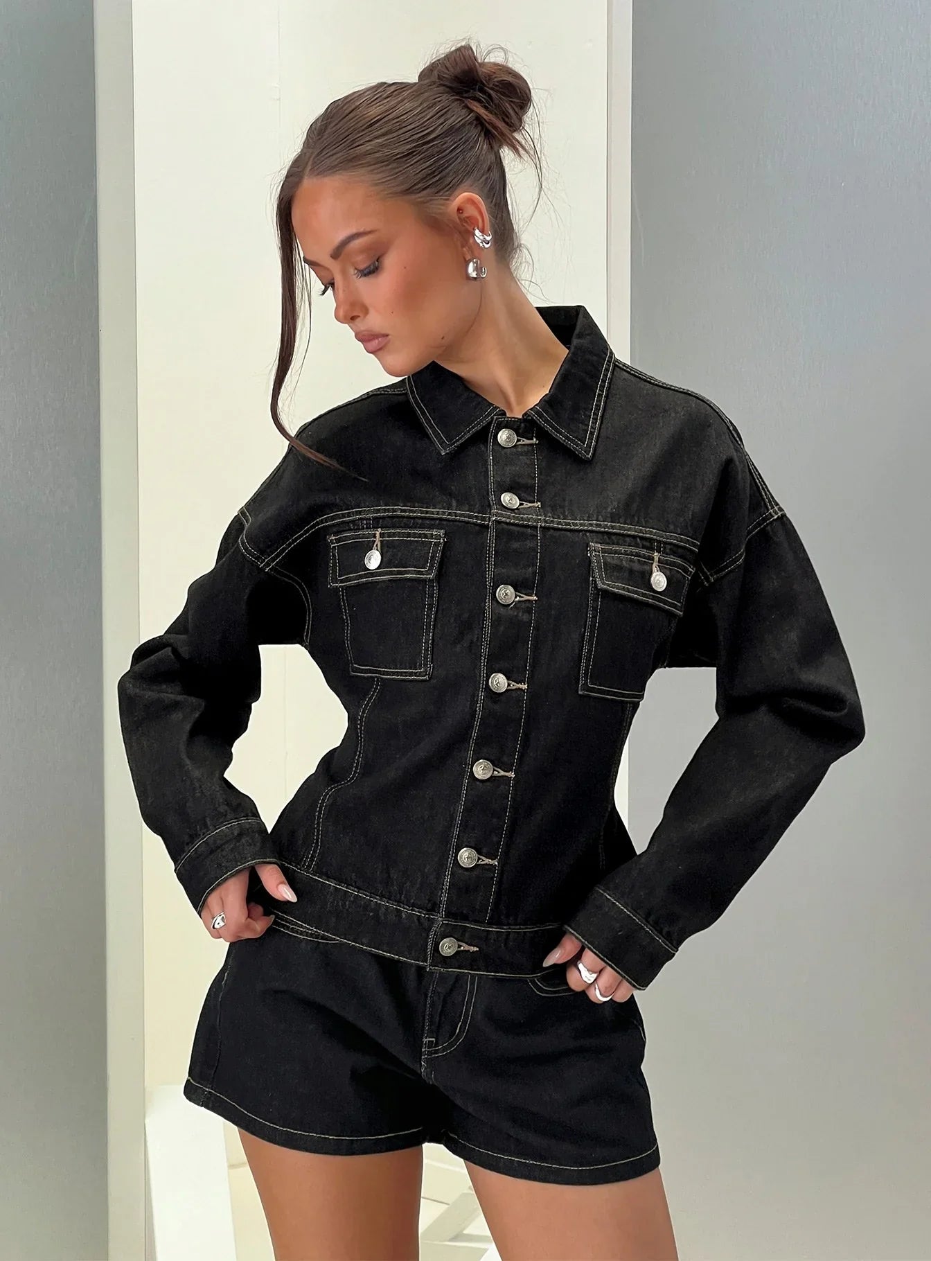 Caresse Cinched Denim Jacket Raw Denim