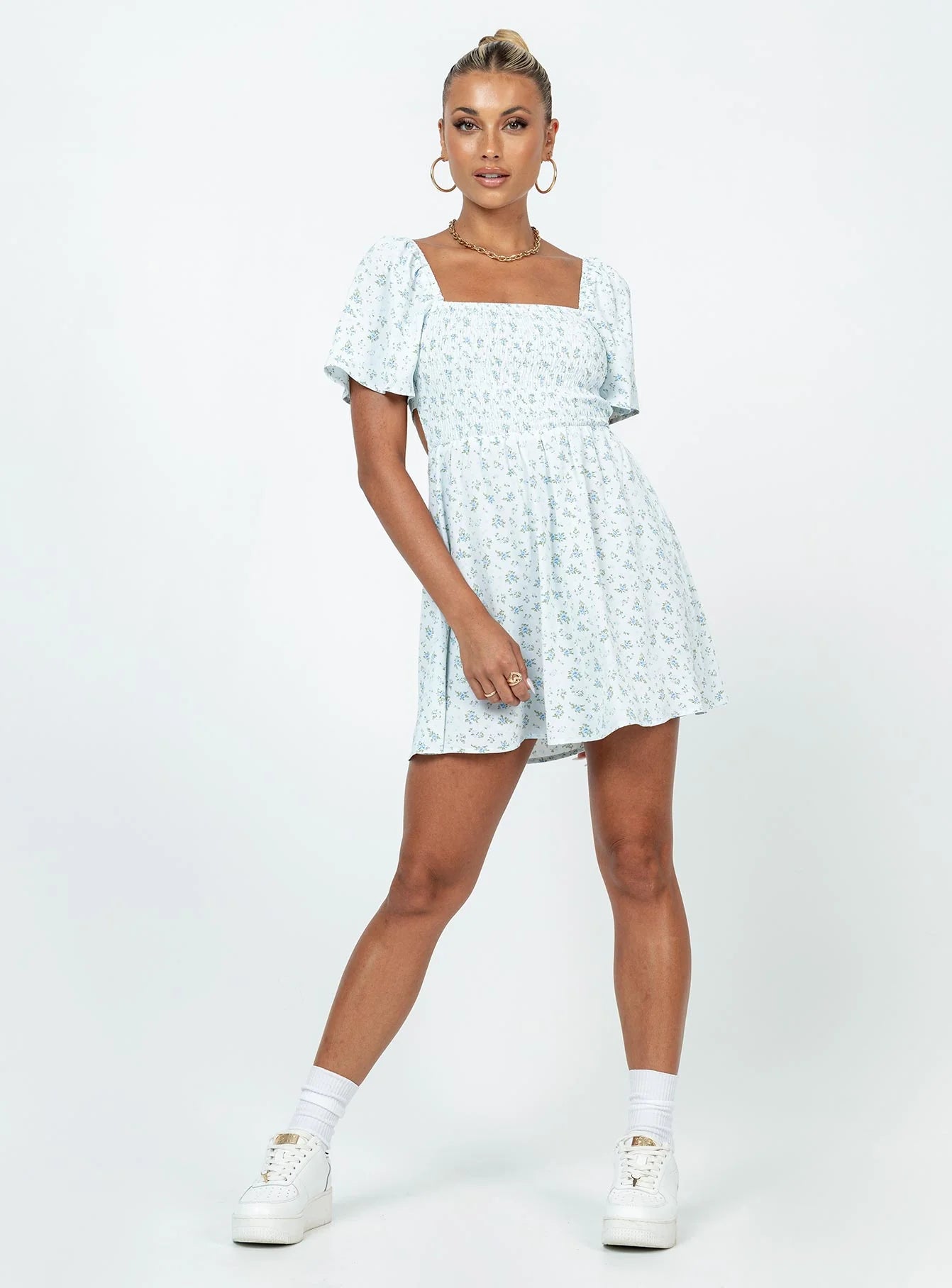 Summer Nights Mini Dress Blue Floral