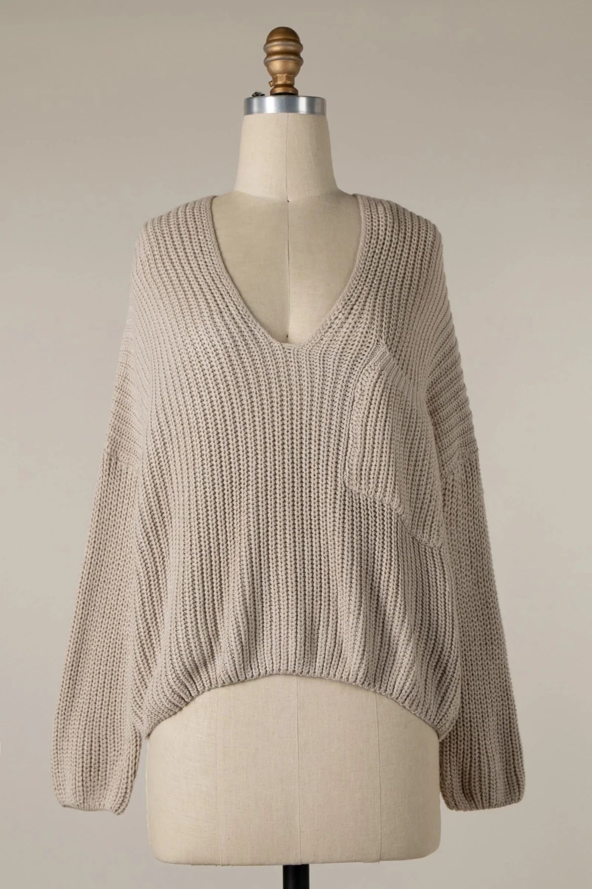 Brynn Beige V Neck Sweater