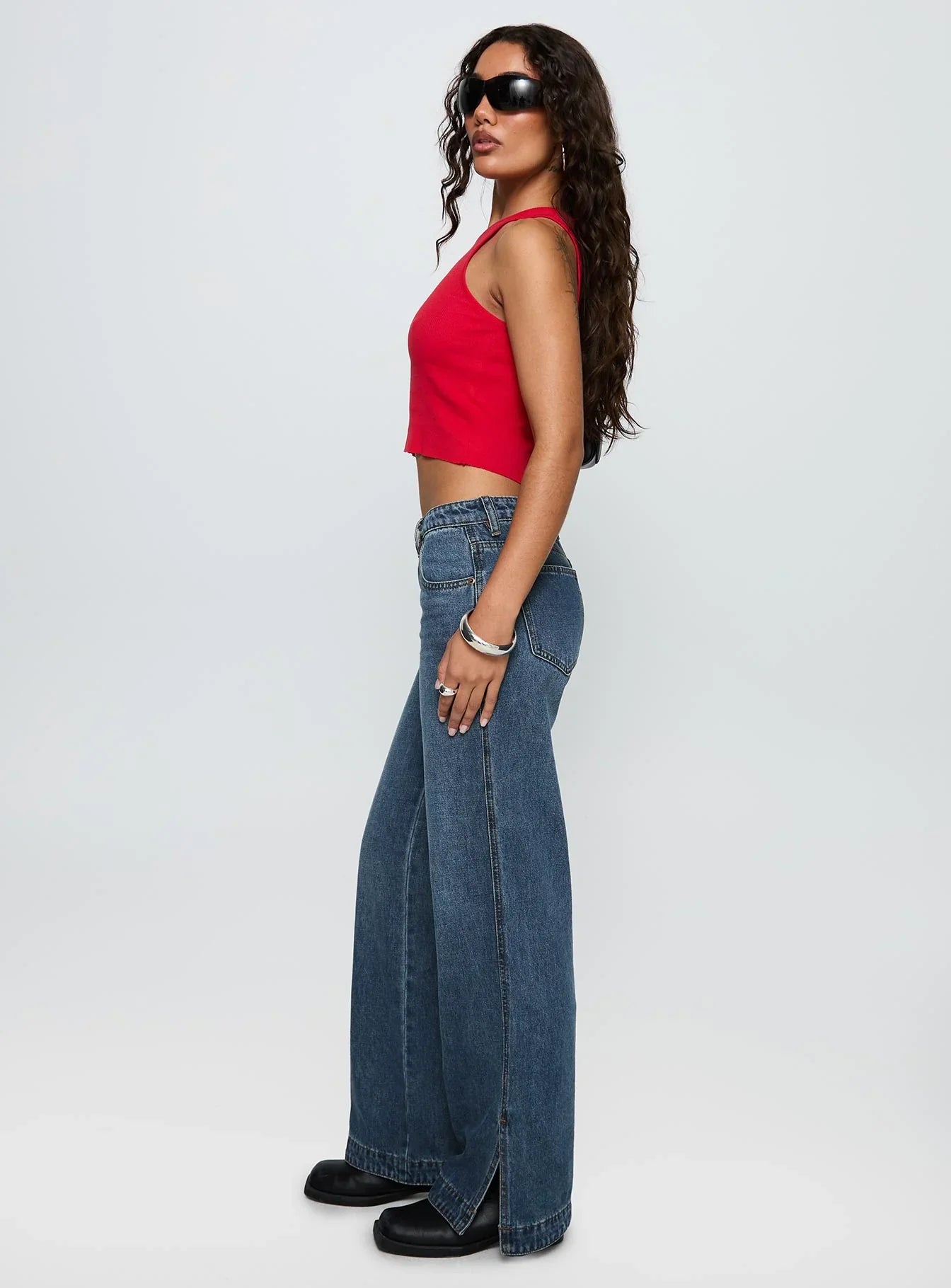 Dog Days Mid Rise Straight Leg Jeans Dark Blue Wash