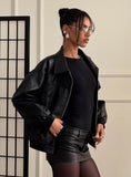 Goldsmith Faux Leather Bomber Jacket Black