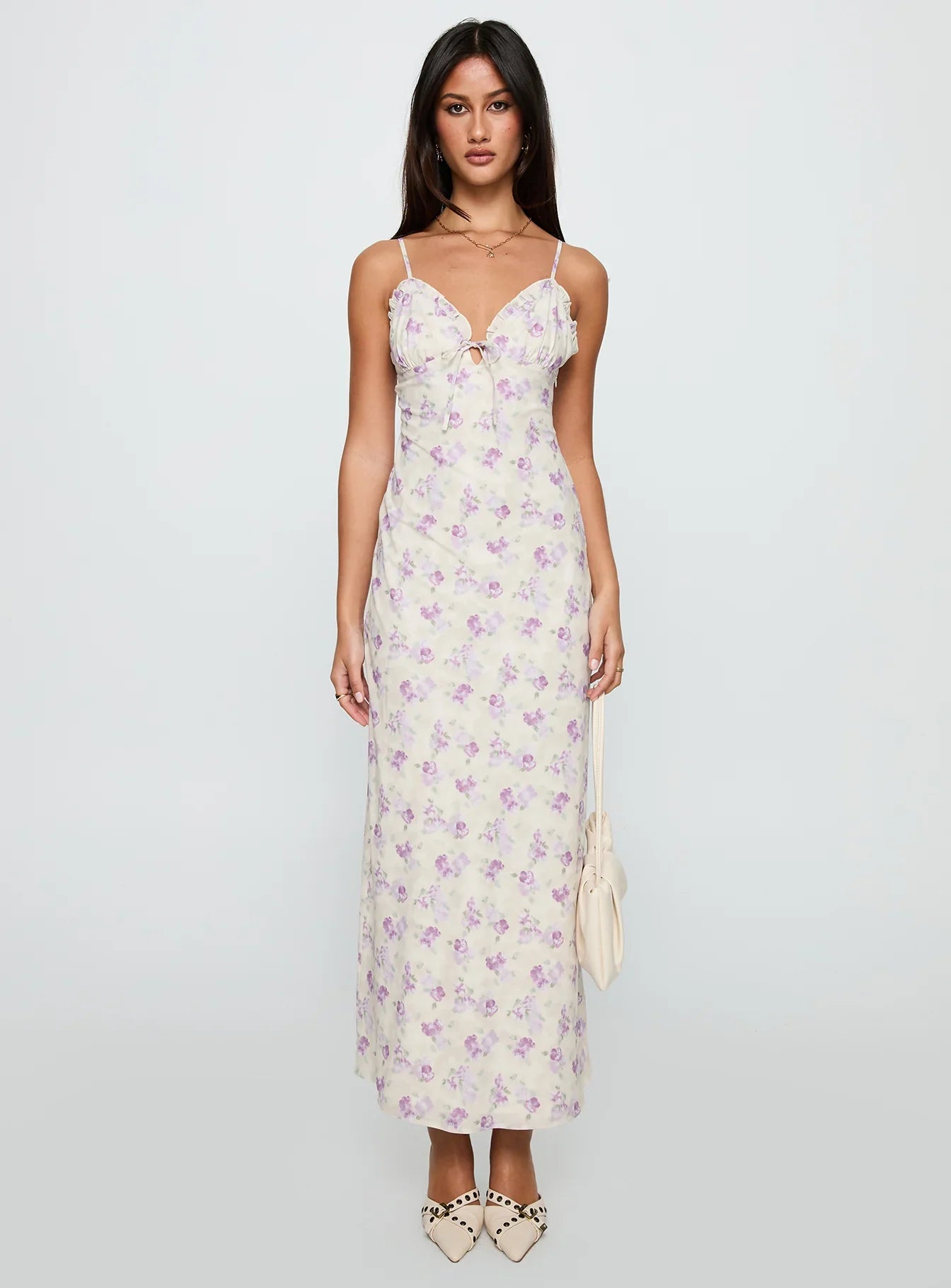 Jessamine Frill Maxi Dress White Lilac