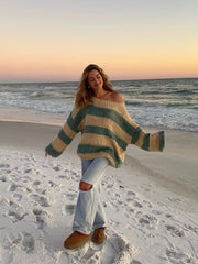 Poppy Beige and Sage Striped Oversized Sweater