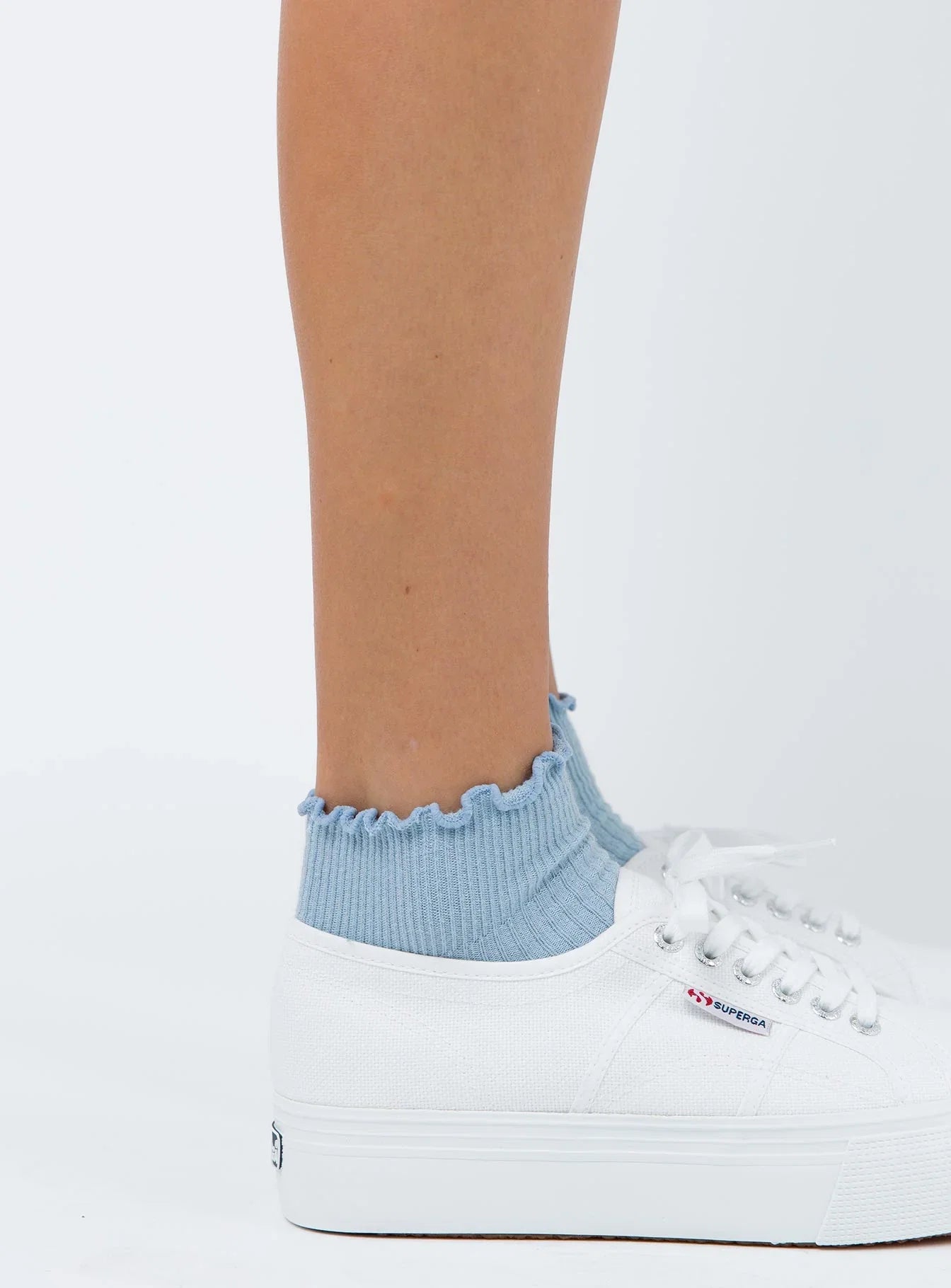 Ribbed Ruffle Socks Baby Blue