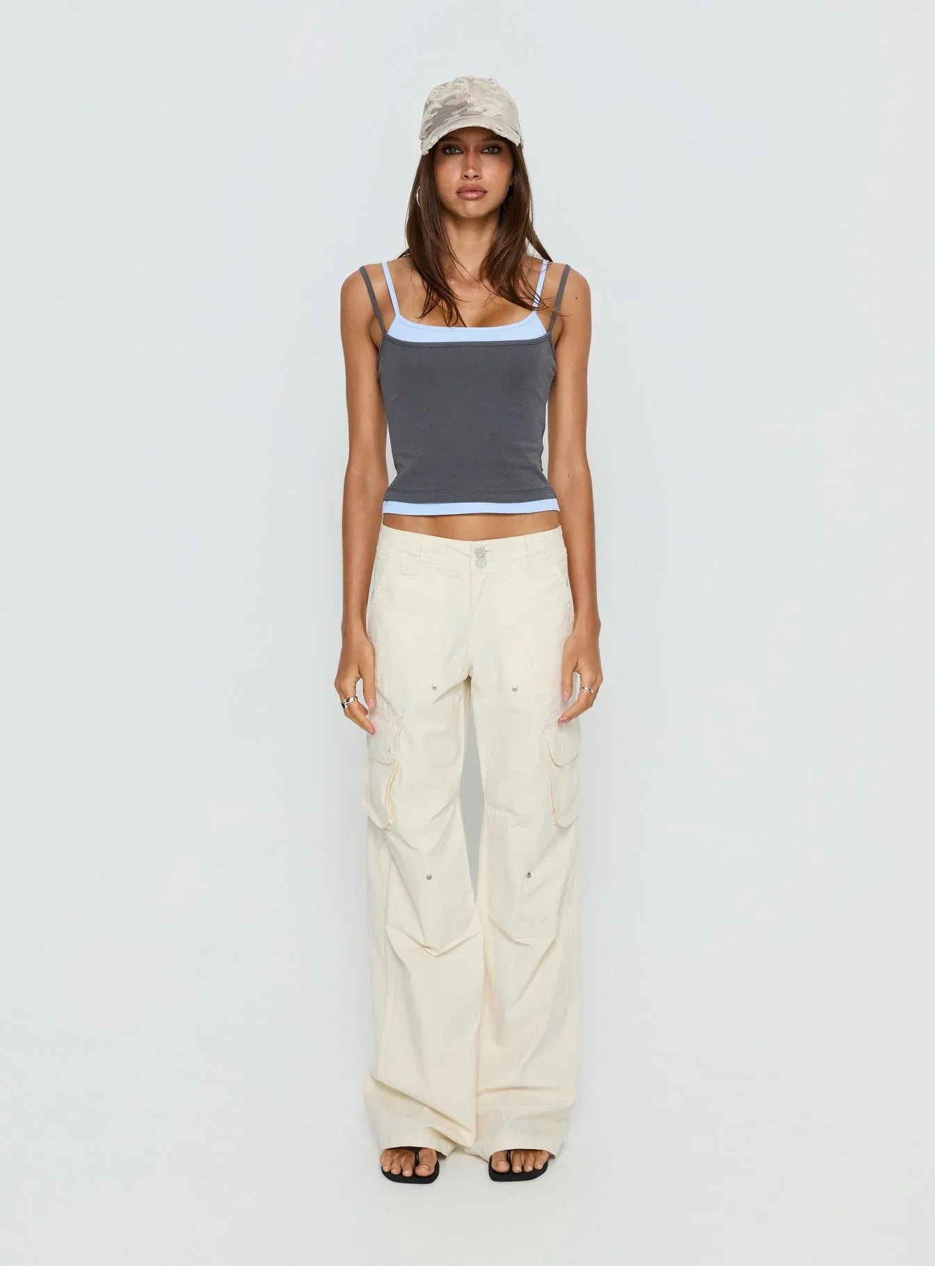 Maeka Layered Jersey Tank Top Grey Blue