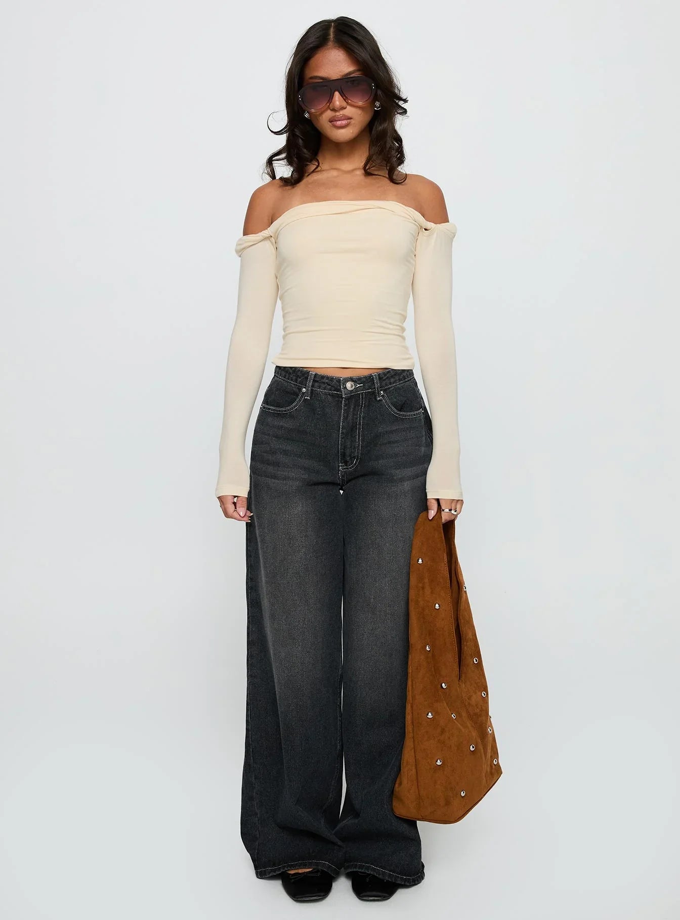 Naylor Mid Rise Wide Leg Jeans Grey Wash