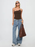 Hold It Down One Shoulder Contrast Top Chocolate Yellow