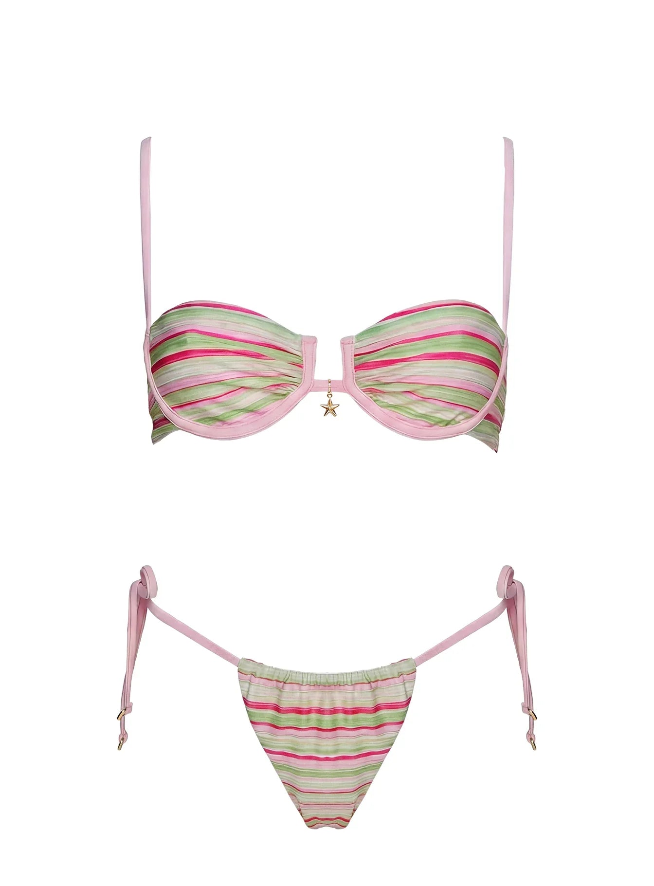Heatwaves Underwire Bikini Top Green / Pink Stripe