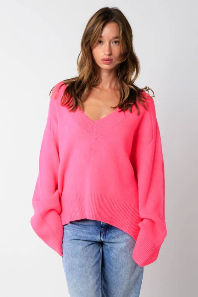 Leila Pink V Neck Oversized Sweater