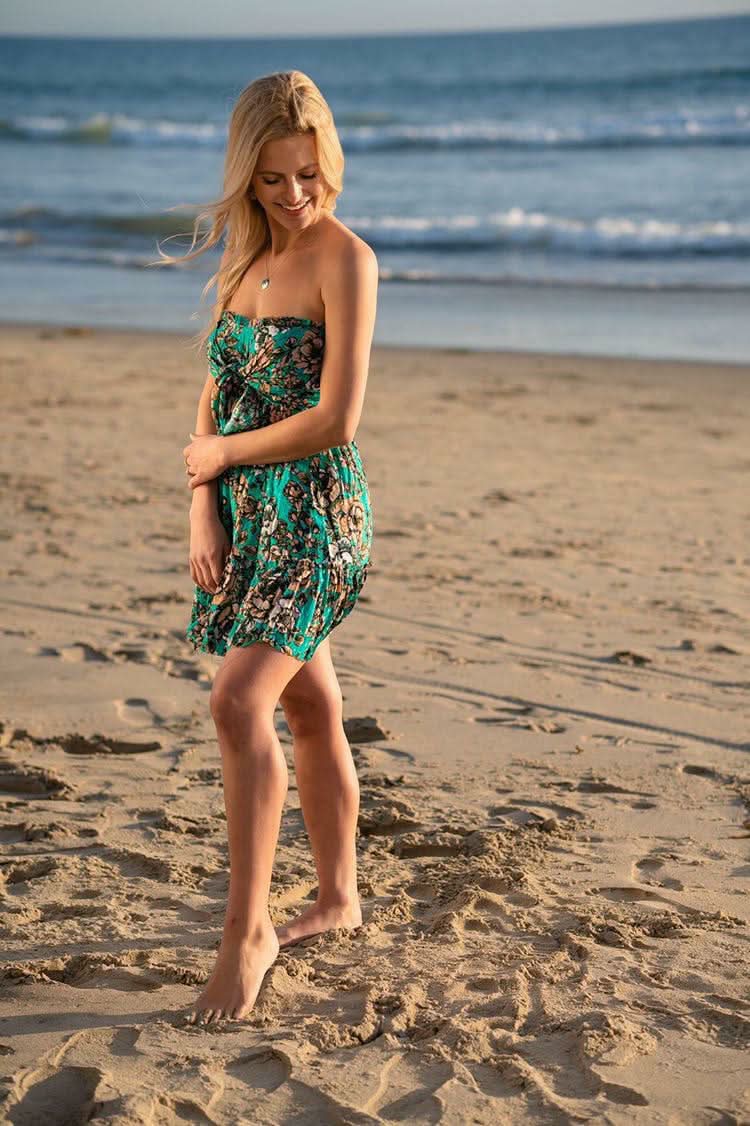 Saint Tropez Jade Green Floral Print Strapless Dress