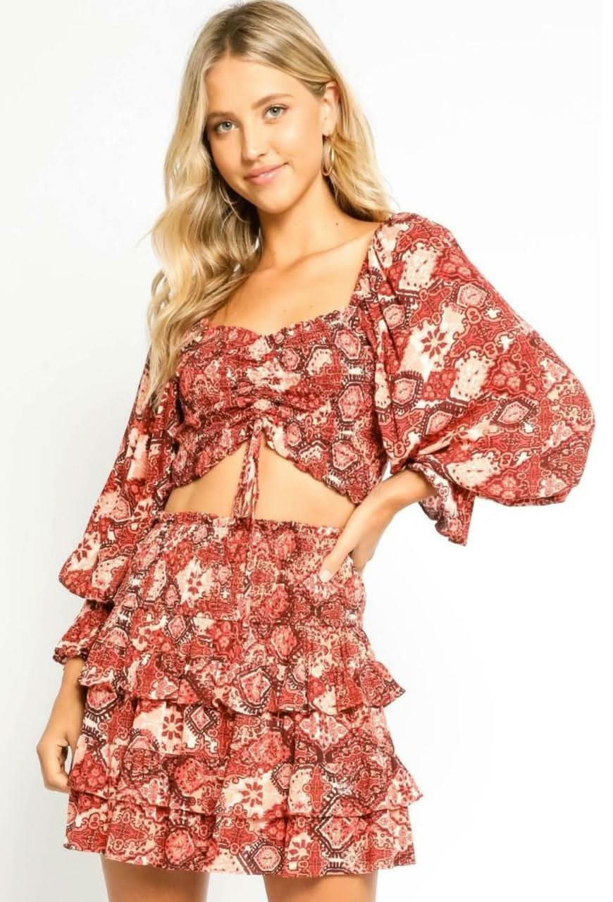 Give Me Fever Rust Medallion Two Piece Dress
