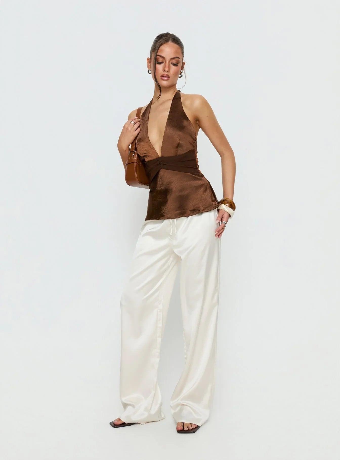 Salyra Satin Halter Top Chocolate