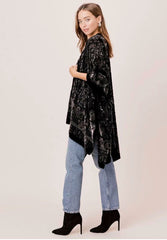 Natalia Black Paisley Burnout Velvet Kimono