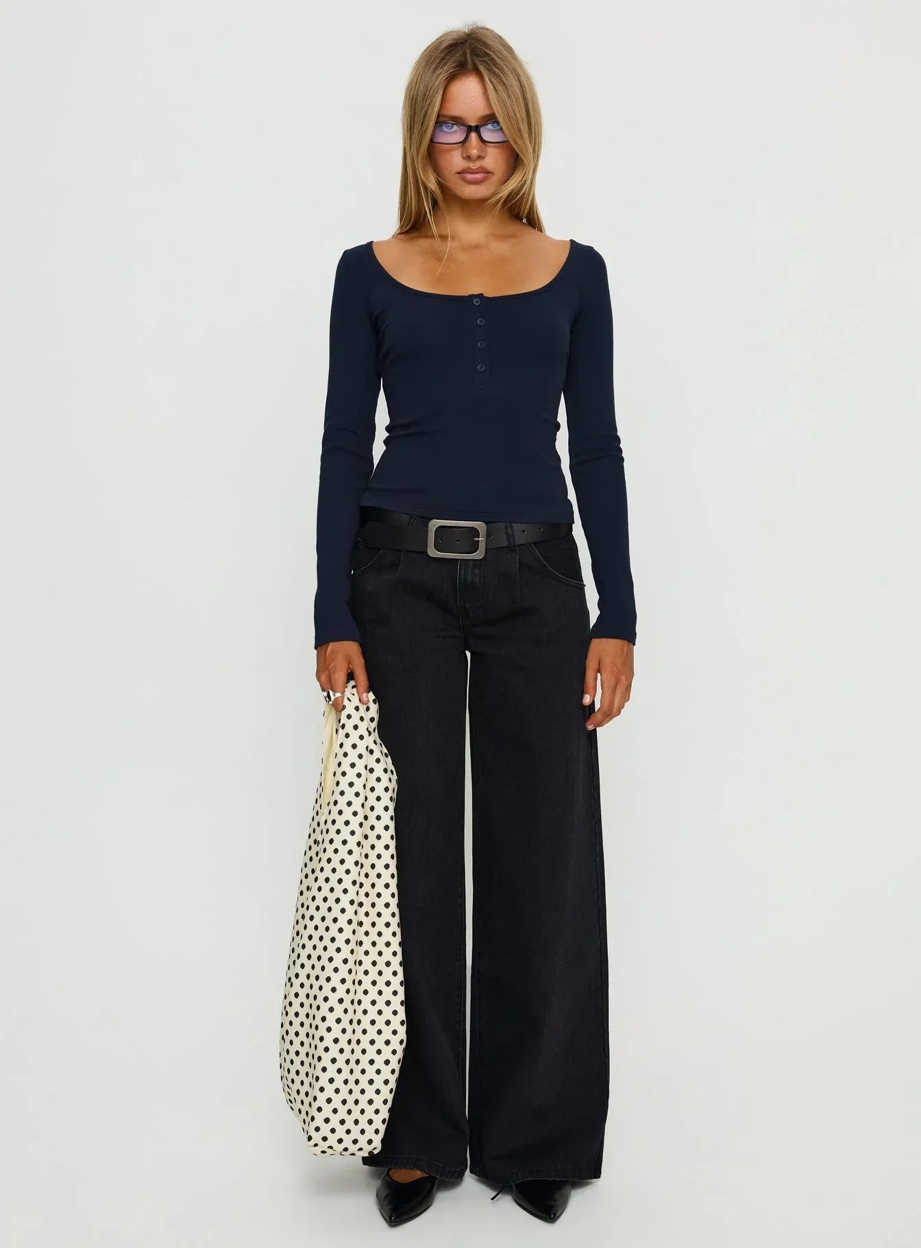 Supercut Low Rise Baggy Pleat Jeans Washed Black