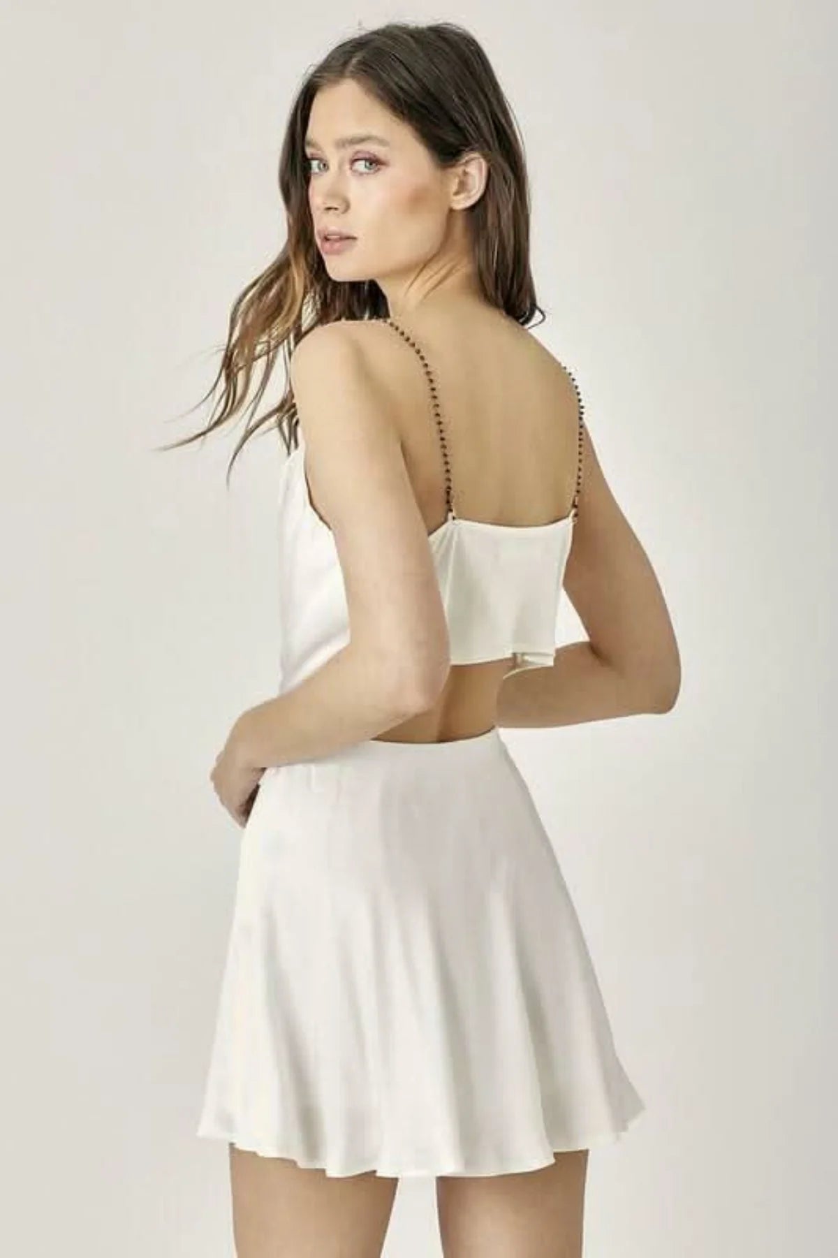 Selma White Satin Two Piece Mini Dress