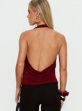 Marvelle Plunge Neck Hardware Detail Top Burgundy