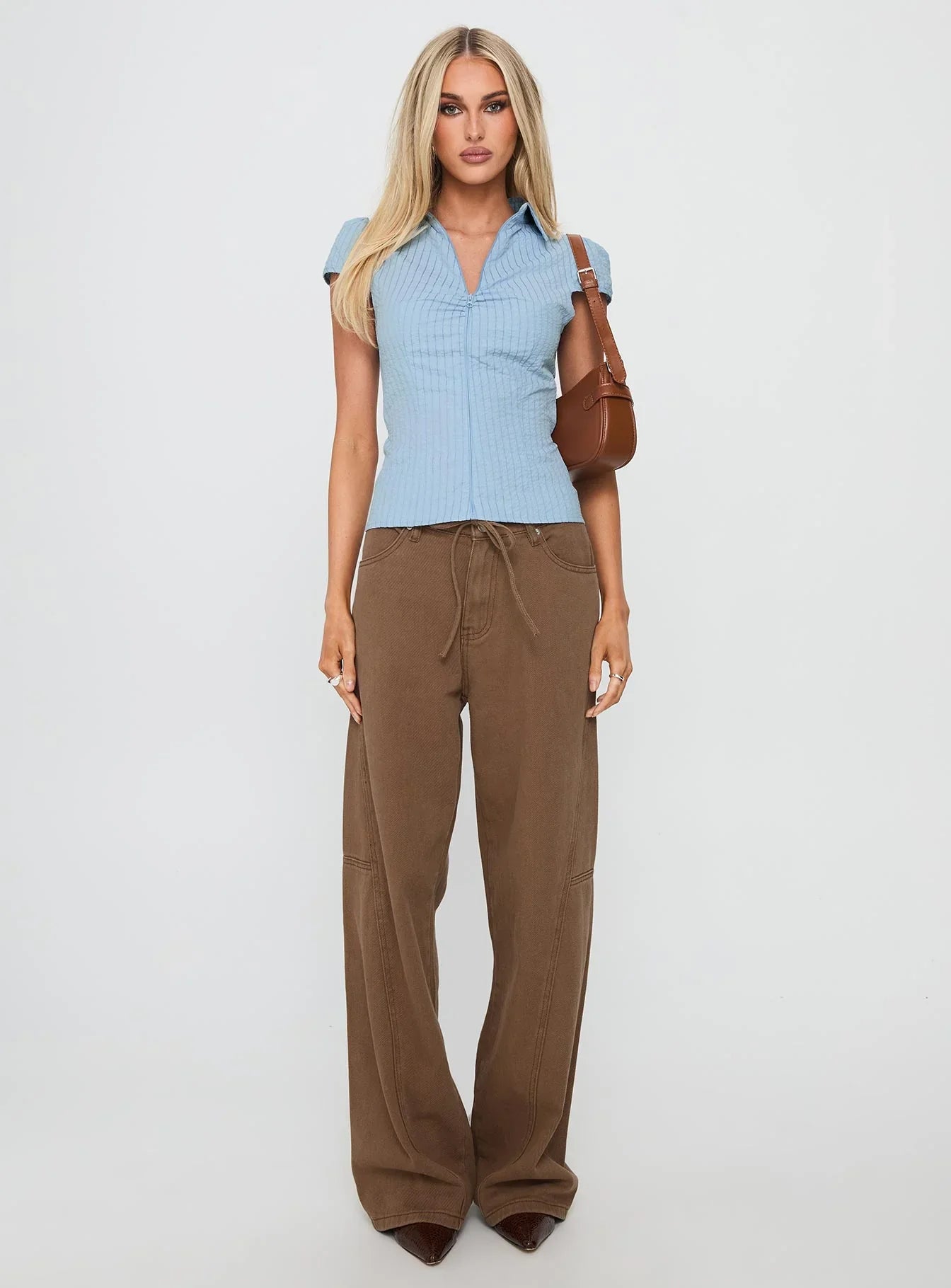 Bruiser Tie Waist Mid Rise Wide Leg Jeans Brown