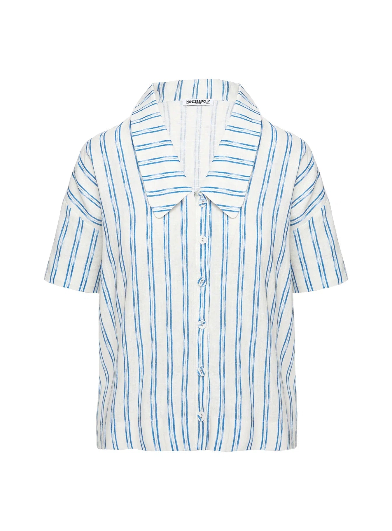 Goody Linen Button Front Top Blue Stripe