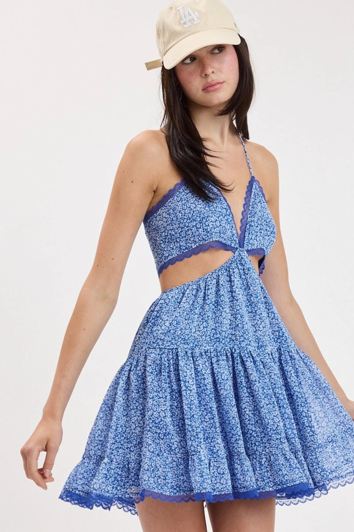 Garden Muse Blue Floral Halter Dress
