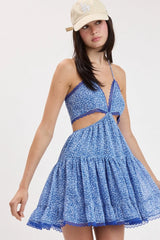 Garden Muse Blue Floral Halter Dress
