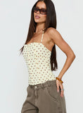 Bon Bon Tie Neck Top Yellow / Brown Polka