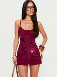 Daphie Beaded Mini Dress Burgundy