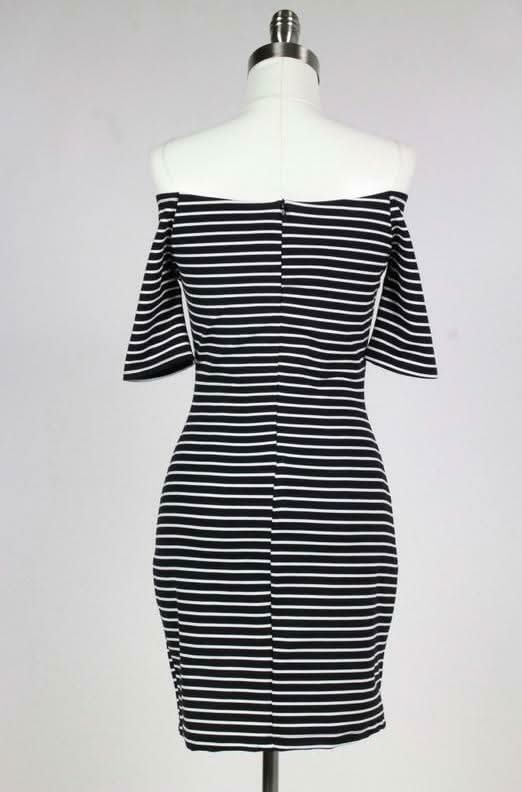 Movin On Baby Off The Shoulder Striped Bodycon Dress