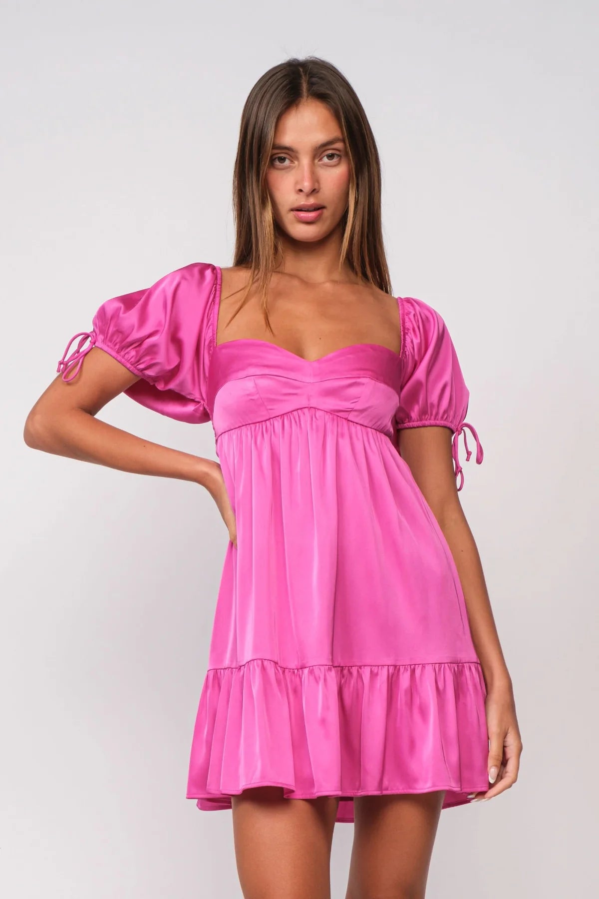 Addison Pink Puff Sleeve Mini Dress