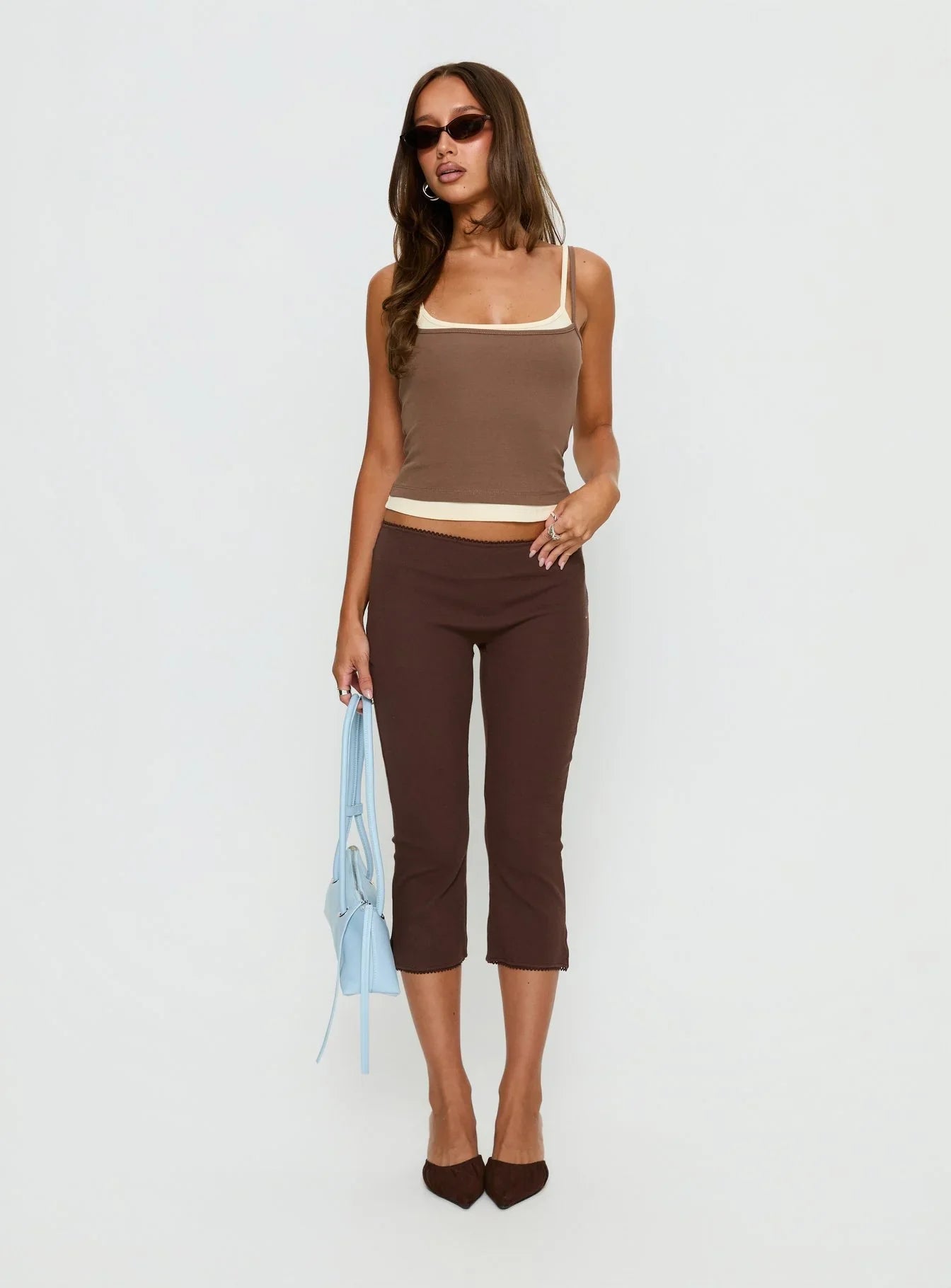 Maeka Layered Jersey Tank Top Brown Cream