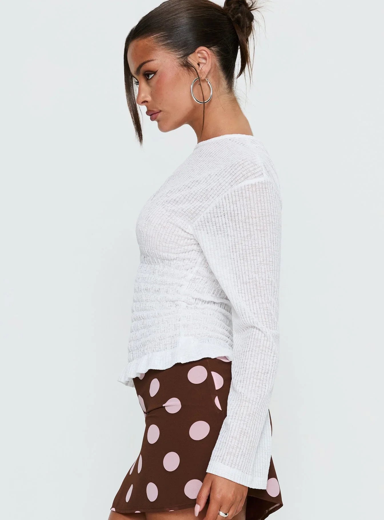 Bradly Shirred Long Sleeve Top White