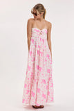 Brisa Pink Tropical Floral Strapless Maxi Dress