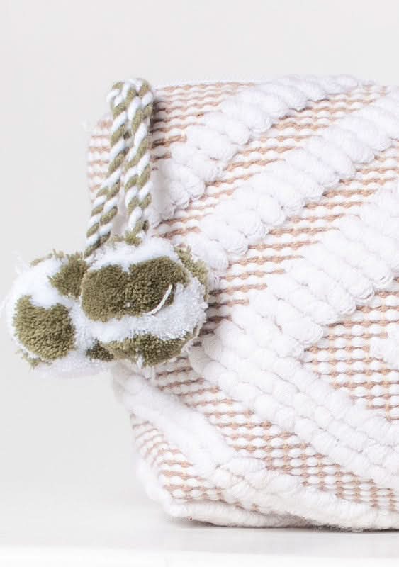 Leila White and Taupe Diamond Motif Makeup Bag