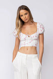 Appian Way White Pink Floral Puff Sleeve Crop Top