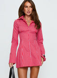 Tawni Long Sleeve Shirt Mini Dress Red Stripe