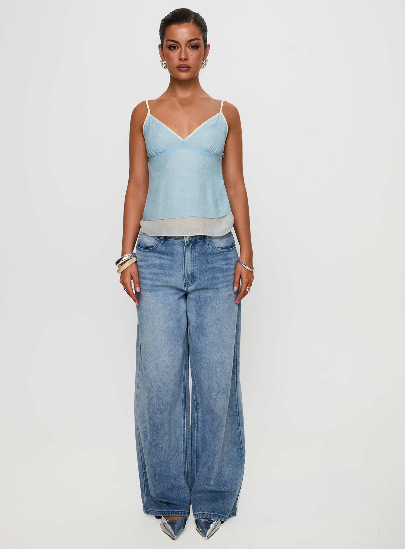 Majorie Layered Top Blue Cream