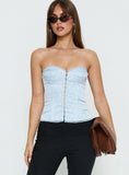 Jazzy Strapless Corset Top Blue / Lemon Polka