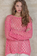 Nadia Pink Sheer Crochet Sweater