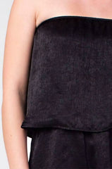 Selina Black Satin Strapless Romper