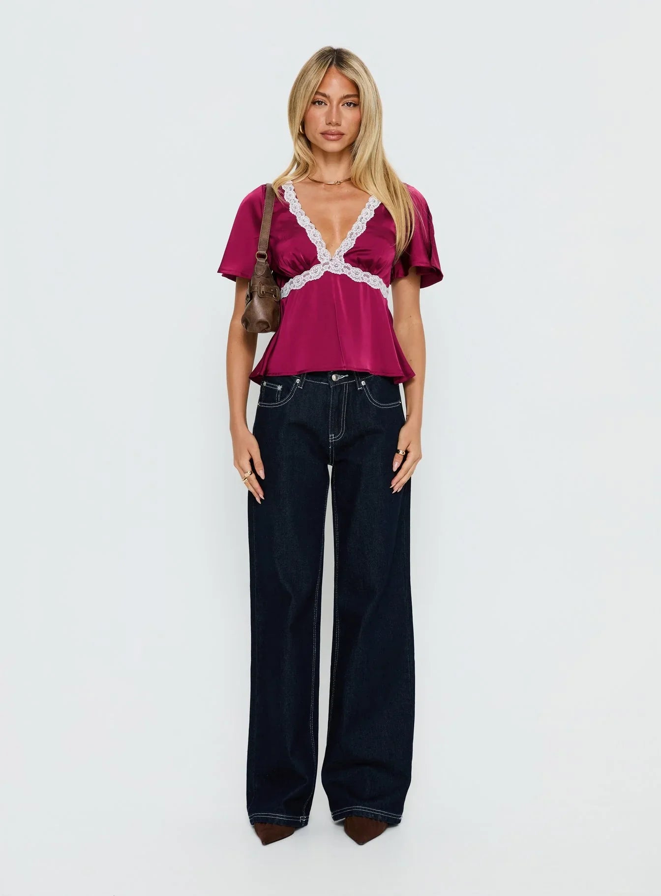 For The Summer Lace Trim Top Wine