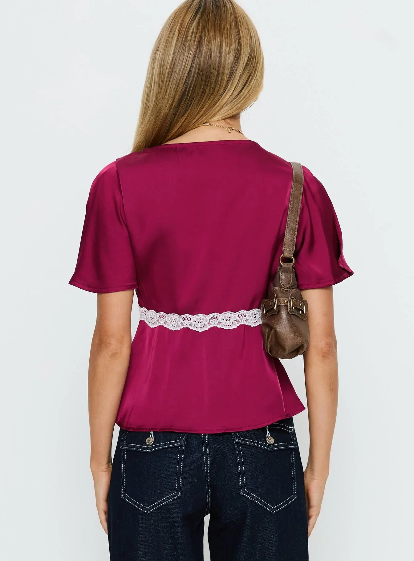 For The Summer Lace Trim Top Wine