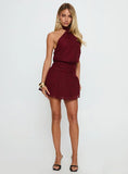 Eurythmic Scarf Halter Mini Dress Burgundy Jacquard