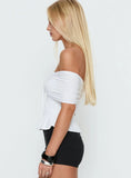 Avalynn Off Shoulder Shirred Top White