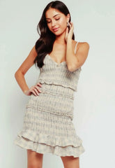Rhea Cream Plaid Smocked Ruffle Mini Dress