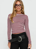Derrica Long Sleeve Top Red Grey Stripe