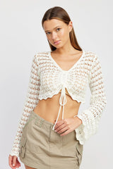 Liv White Ruched Crochet Crop Top