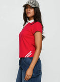Learn Your Lesson Contrast Collared Top Red White