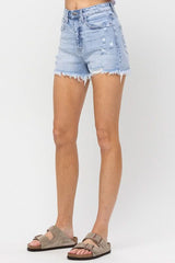 Here You Are Light Wash Distressed Denim Shorts