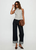 Squire Mid Rise Straight Leg Folded Hem Jeans Indigo Wash