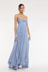 Willow Blue Clip Dot Strapless Maxi Dress