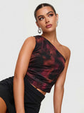 Annem One Shoulder Top Black Red